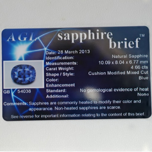 AGL Certified World Class Unheated Ceylon Sapphire 4.66ct  Litnon.com