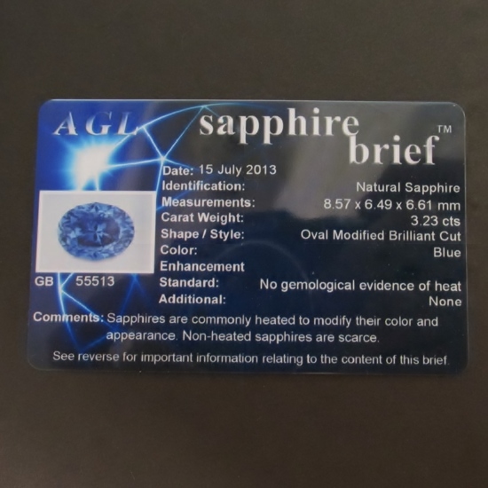 AGL Certified Old Stock Unheated Ceylon Sapphire 3.23 ct  Litnon.com