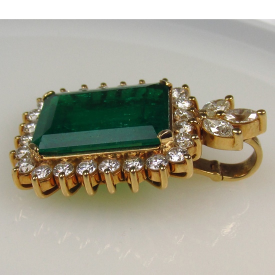 Estate Huge 15+ ct Colombian Emerald Diamond 18kt Pendant  Litnon.com