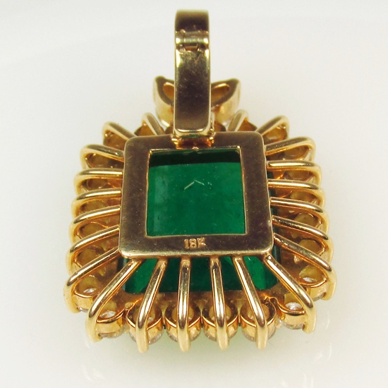 Estate Huge 15+ ct Colombian Emerald Diamond 18kt Pendant  Litnon.com