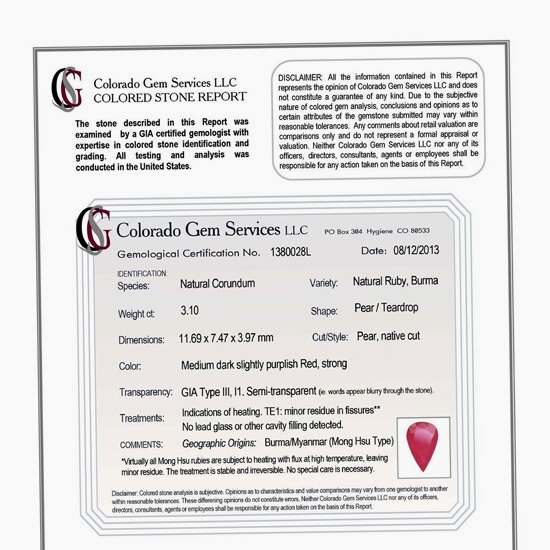 Rare Certified Natural Mong Hsu South East Asia Ruby 3.10 carats  Litnon.com