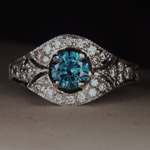 Intense Blue Color Diamond 14 kt White Gold Ring  Litnon.com