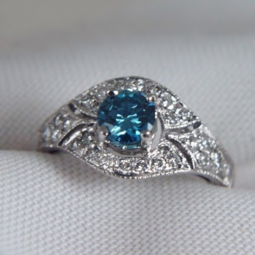 Intense Blue Color Diamond 14 kt White Gold Ring  Litnon.com