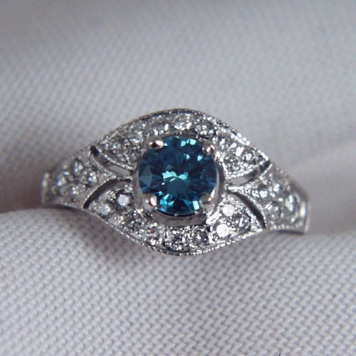 Intense Blue Color Diamond 14 kt White Gold Ring  Litnon.com