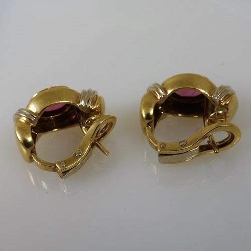Estate Heavy 18 Karat Gold - Pink Tourmaline Earrings  Litnon.com