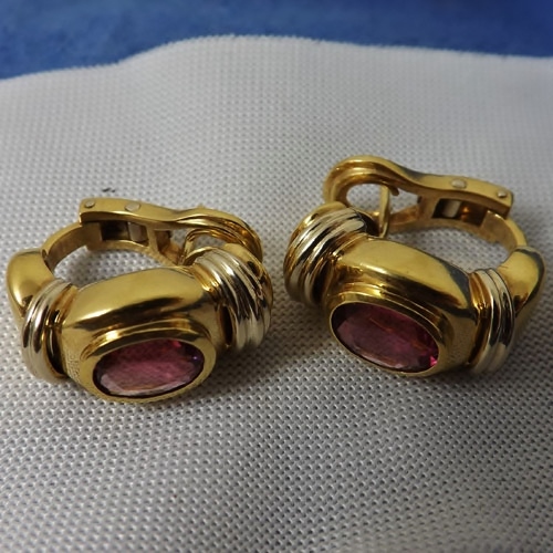 Estate Heavy 18 Karat Gold - Pink Tourmaline Earrings  Litnon.com
