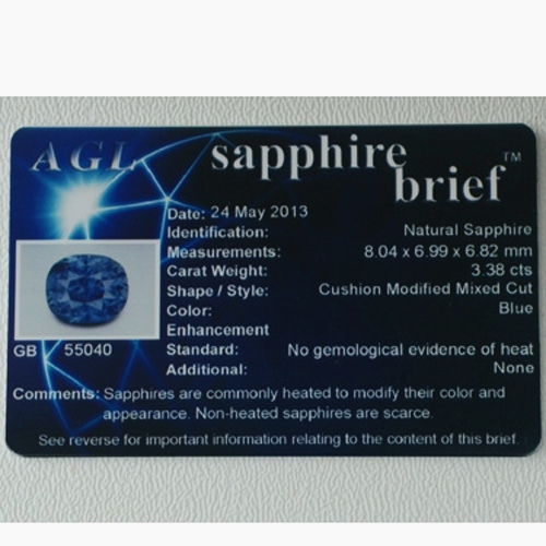 AGL Certified Old Stock Unheated Ceylon Sapphire 3.38 ct  Litnon.com