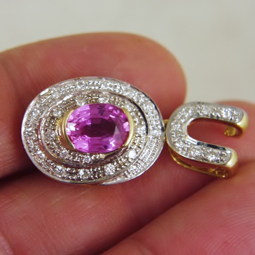 Big Natural Sweet Pink Sapphire 2.50 ct 14kt Gold and Diamond Pendant  Litnon.com
