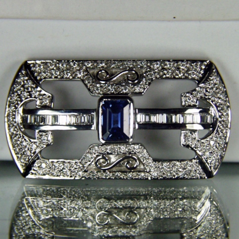 High End Sapphire and Diamond Brooch - Pin 18 kt White Gold  Litnon.com