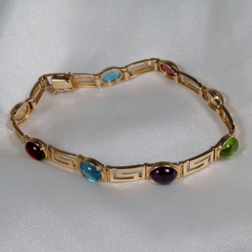  Multi- Color Gemstone Cabochon Bracelet 14kt GLI  Litnon.com