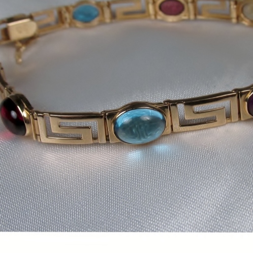  Multi- Color Gemstone Cabochon Bracelet 14kt GLI  Litnon.com