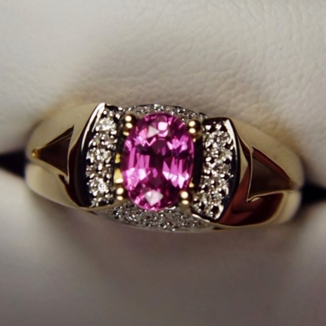 Fine Pink Natural Sapphire 14 kt Gold and Diamond Ring  Litnon.com
