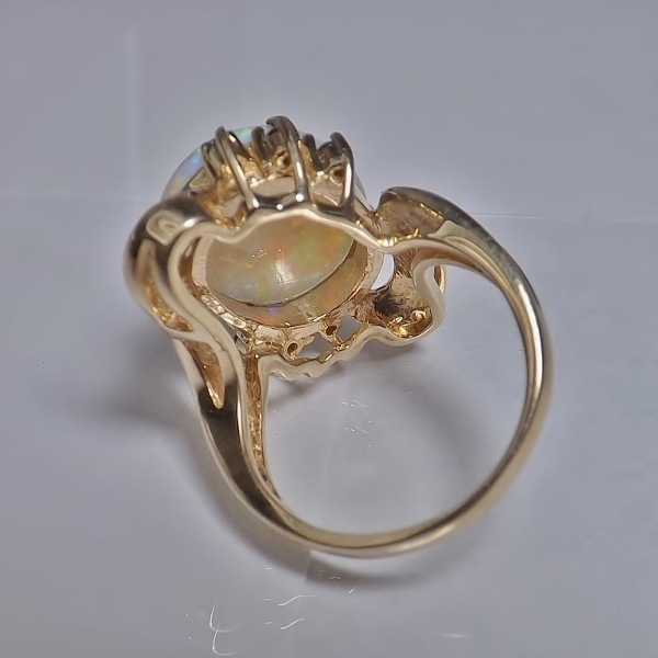 Color and Fire Australian Opal - Blue Diamond Ring 14kt  Litnon.com