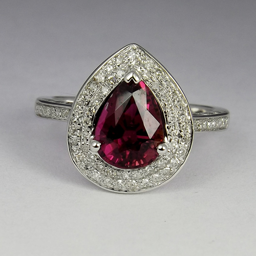 Quality Natural Rubellite Tourmaline Diamond Ring 18kt WG GLI PAID Litnon.com