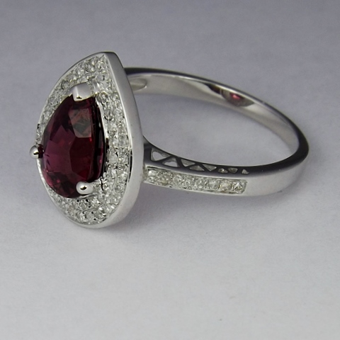 Quality Natural Rubellite Tourmaline Diamond Ring 18kt WG GLI PAID Litnon.com