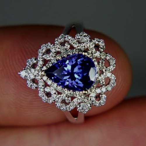 Quality Fine Color Natural Tanzanite Diamond Ring 18kt WG GLI PAID Litnon.com