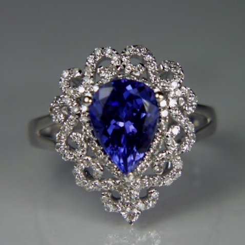 Quality Fine Color Natural Tanzanite Diamond Ring 18kt WG GLI PAID Litnon.com