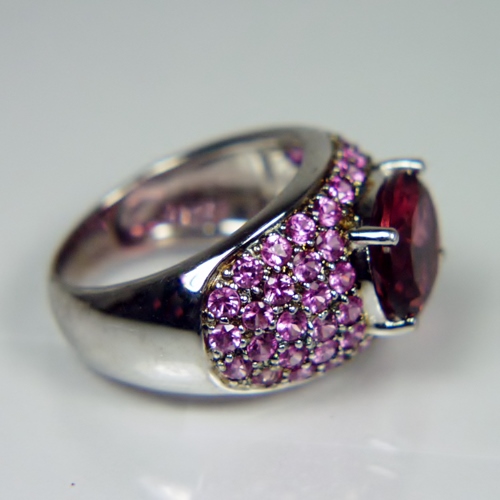 Quality Fine Color Pink Tourmaline and Pink Sapphire Ring 14kt WG GLI PAID Litnon.com