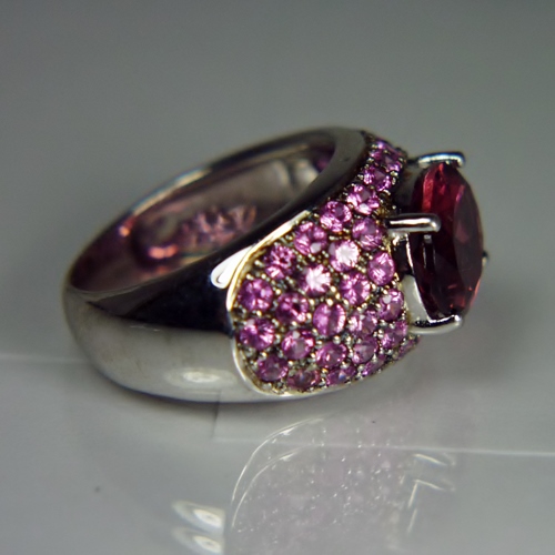 Quality Fine Color Pink Tourmaline and Pink Sapphire Ring 14kt WG GLI PAID Litnon.com