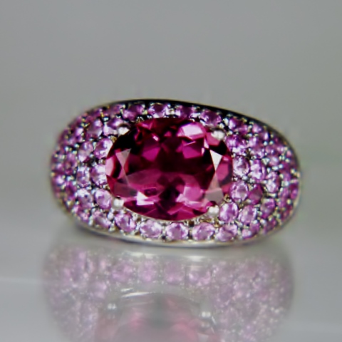 Quality Fine Color Pink Tourmaline and Pink Sapphire Ring 14kt WG GLI PAID Litnon.com