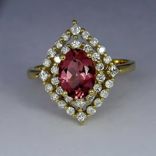 Quality Natural Pink Tourmaline Diamond Ring 14kt YG  Litnon.com