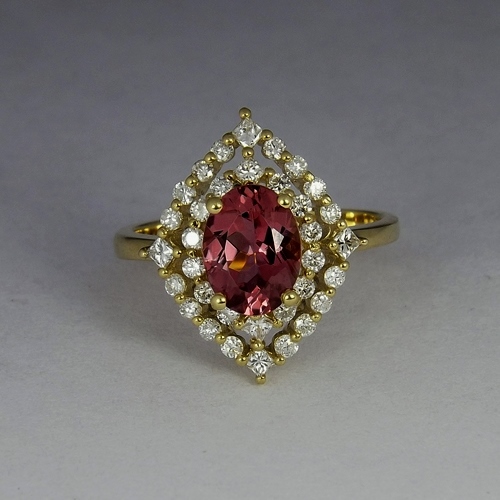 Quality Natural Pink Tourmaline Diamond Ring 14kt YG  Litnon.com