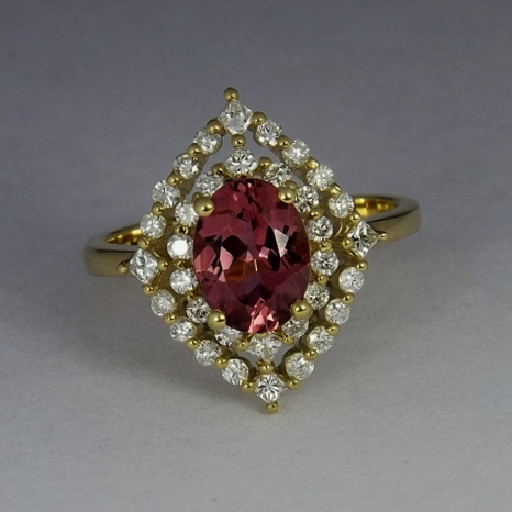 Quality Natural Pink Tourmaline Diamond Ring 14kt YG  Litnon.com