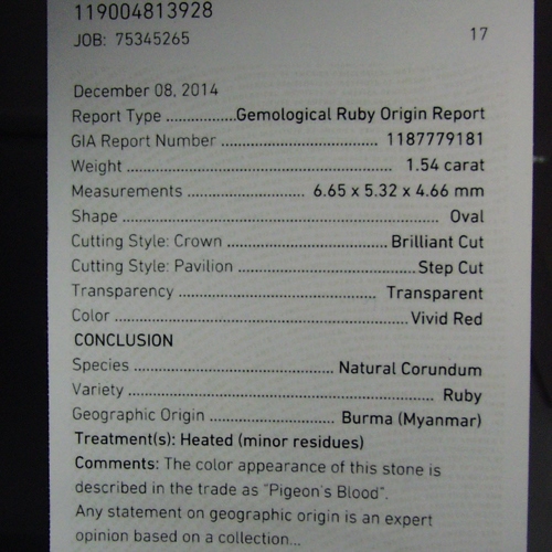 GIA Certified Natural Pigeon Blood Red South East Asia Ruby 1.54 ct  Litnon.com