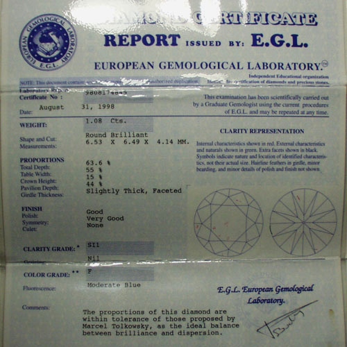 Special Price Estate EGL Certified SI-1 F Color Diamond 1.08 ct  Litnon.com