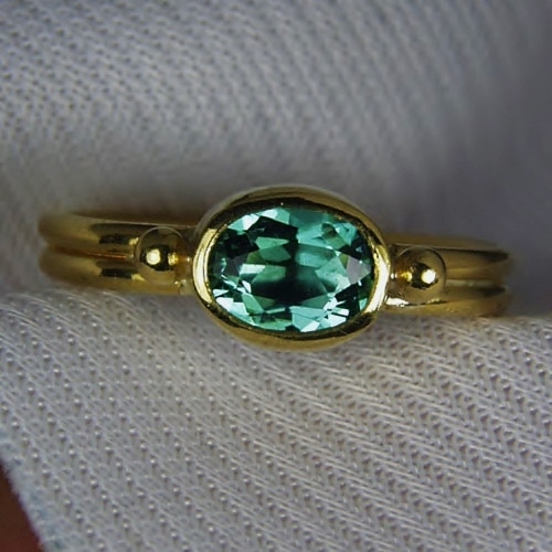 22 Karat Gold Bright Blue Green Tourmaline Ring  Litnon.com