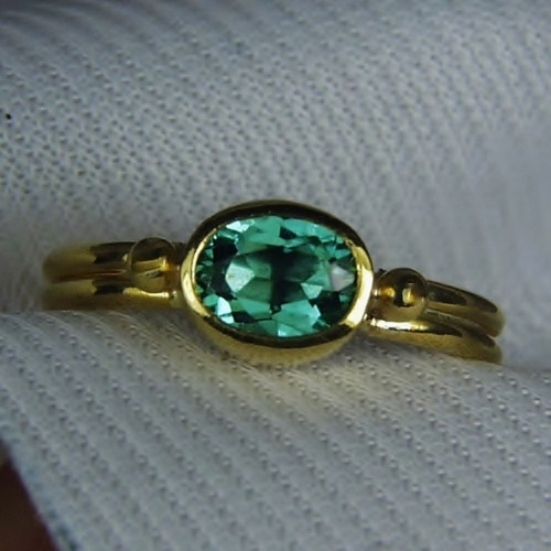 22 Karat Gold Bright Blue Green Tourmaline Ring  Litnon.com