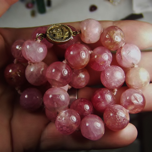 Antique California Pink Tourmaline Bead Necklace  Litnon.com