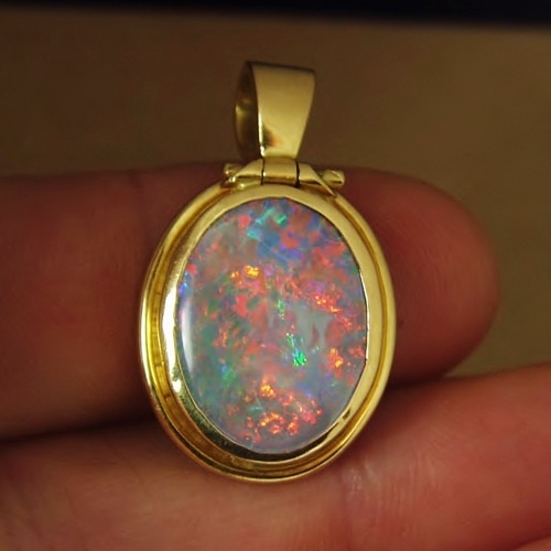 Quality Estate Australian Broadflash Semi-Black Opal 18kt Pendant  Litnon.com