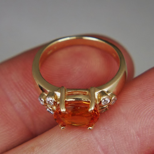 High Quality 2.60 ct Mandarin Garnet and Diamond 14 kt Ring  Litnon.com