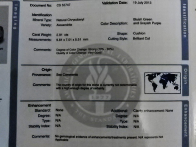 GIA and AGL Certified Natural Russian Chrysoberyl Alexandrite 2.91 ct  Litnon.com