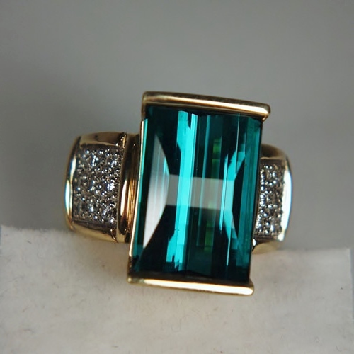 Quality Fine Blue Green Brazil Tourmaline Diamond 18 kt Ring  Litnon.com