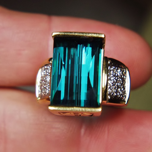 Quality Fine Blue Green Brazil Tourmaline Diamond 18 kt Ring  Litnon.com
