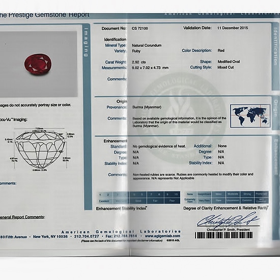AGL Certified Natural Unheated Burmese Ruby 2.92 ct  Litnon.com