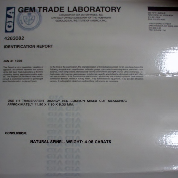 GIA Cert Big Bright and Pretty Natural Orange Red Flame Spinel 4.08 ct  Litnon.com