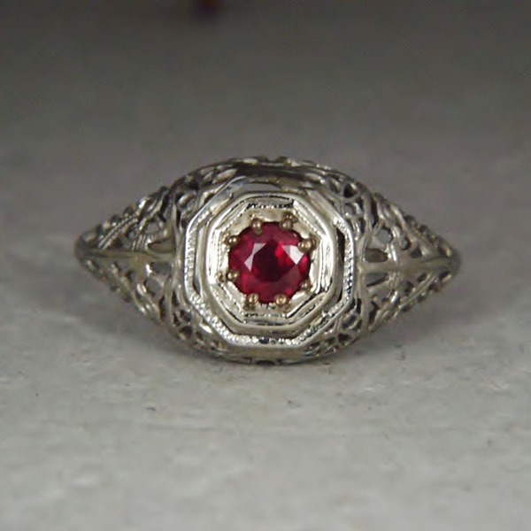 Antique 18kt Filigree White Gold Burmese Ruby Ring  Litnon.com