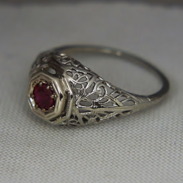 Antique 18kt Filigree White Gold Burmese Ruby Ring  Litnon.com