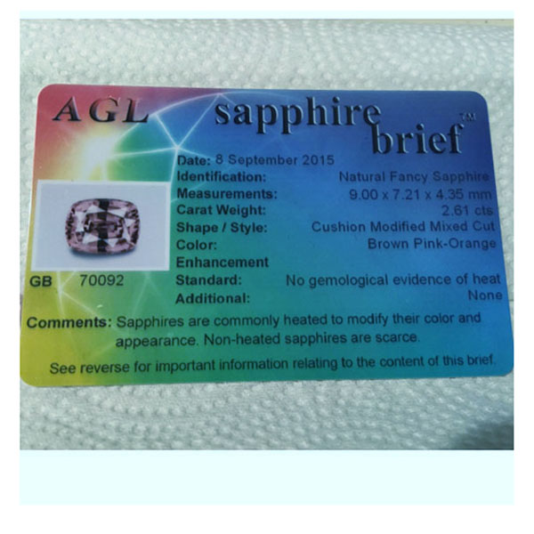 AGL Certifed Unheated Light Peach Pink Color Sapphire Sri Lanka 2.61ct  Litnon.com