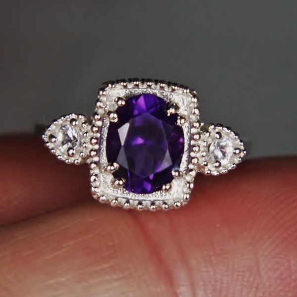 USA Made Sterling Silver Amethyst - White Sapphire Ring  Litnon.com