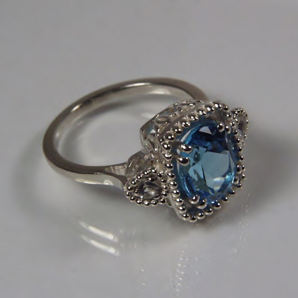 USA Made Sterling Silver Blue Topaz - White Sapphire Ring  Litnon.com
