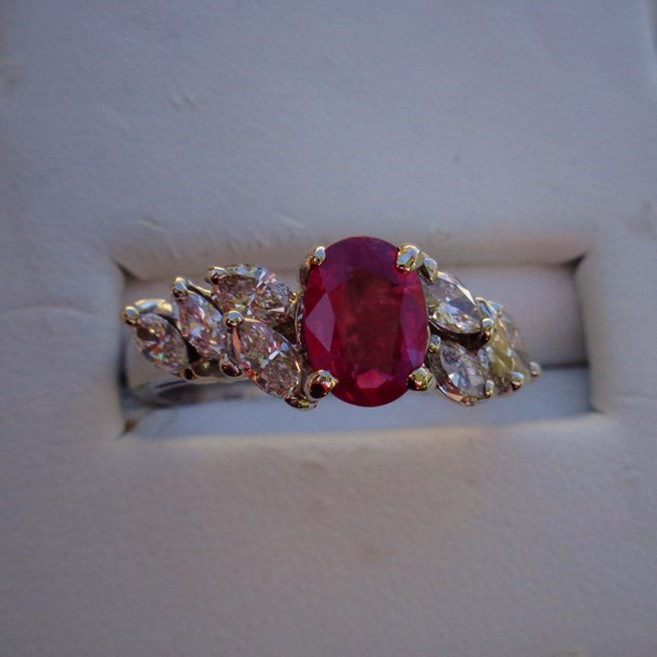 Quality Fine Color Burmese Ruby and Diamond 14kt Ring  Litnon.com