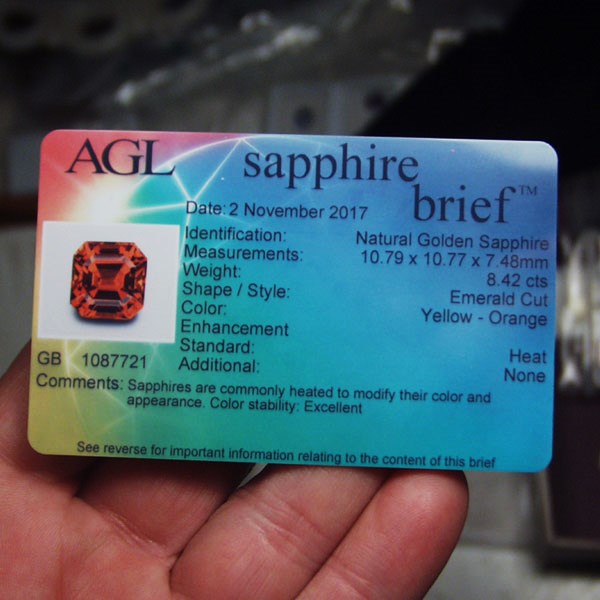  Huge AGL Certified Rare Orange Ceylon Sapphire 8.42 ct  Litnon.com