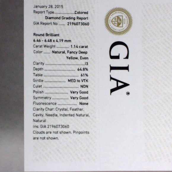 GIA 1.14 ct Natural Fancy Deep Yellow Diamond Platinum Ring  Litnon.com