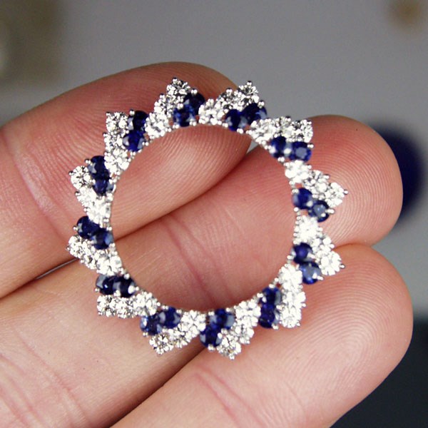 Vintage Quality Platinum Diamond Sapphire Pendant - Brooch  Litnon.com