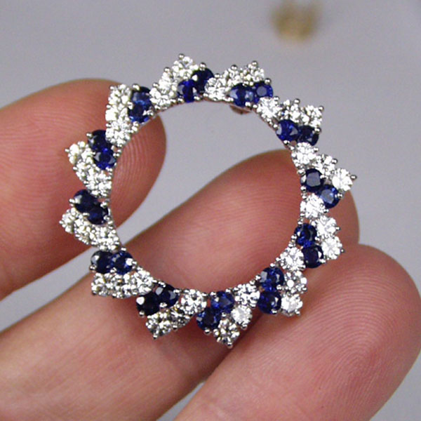 Vintage Quality Platinum Diamond Sapphire Pendant - Brooch  Litnon.com