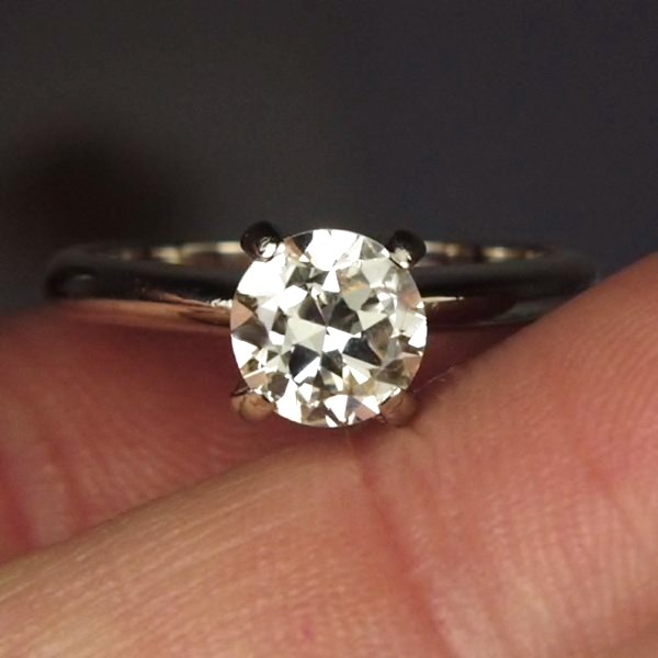 Estate Ladies 14 KT White Gold Euro Cut Diamond Ring 1.06 ct  Litnon.com